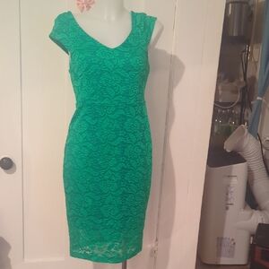 New York & Company Vibrant Green Lace Midi Dress